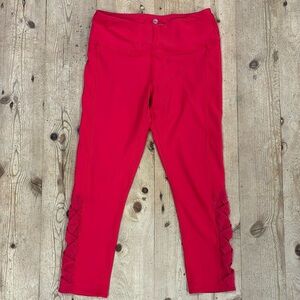“90° By Reflex“ Brand Leggings Ladies Size M Coral Pink Criss Cross Ankle Yoga